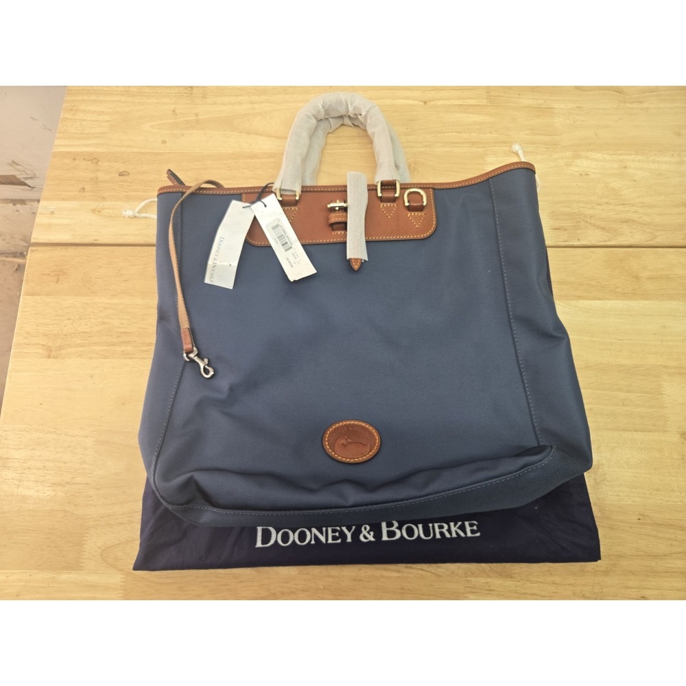 Dooney‎ & Bourke Nylon Editor's Tote Navy Blue/Brown Leather